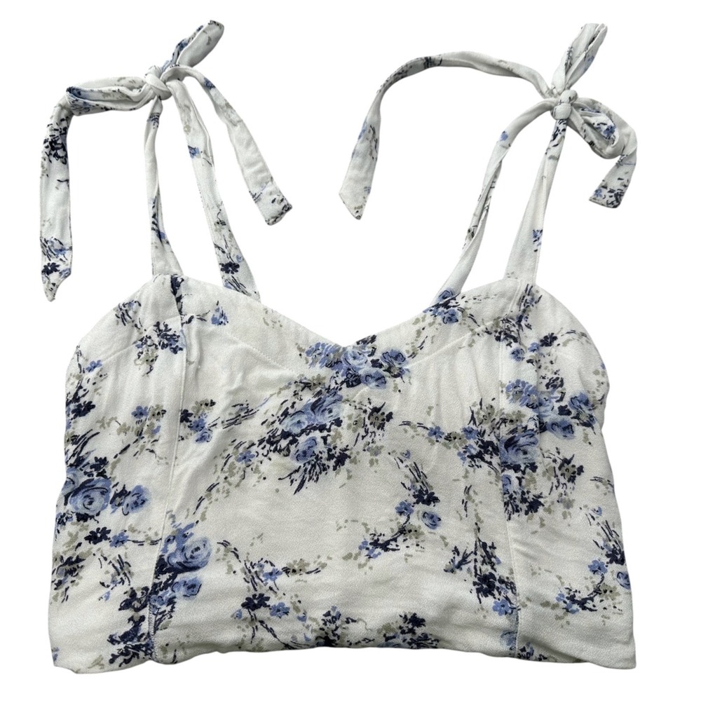 Abercrombie & Fitch Cami Crop Top Floral Tied Straps Smocked Back Women's XS